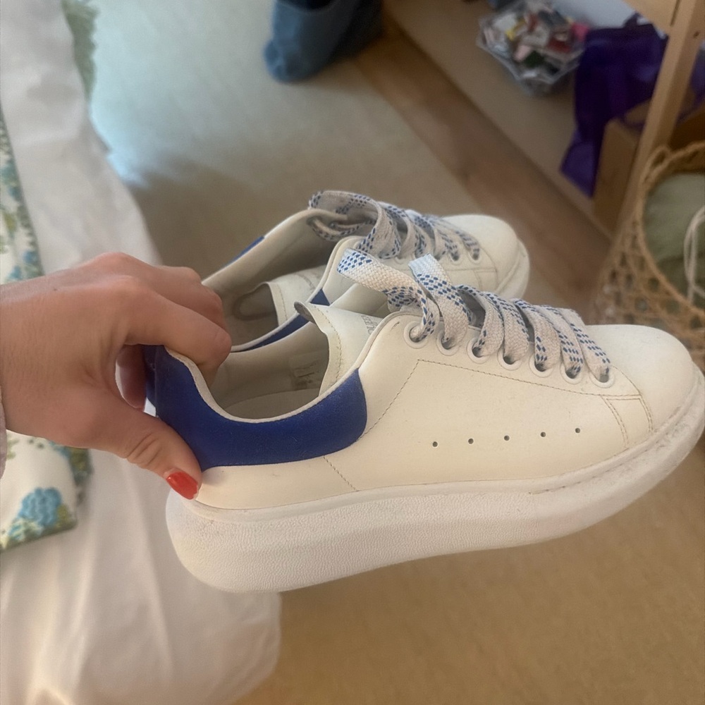 Alexander McQueen White Sneakers with Blue Heel Tab
